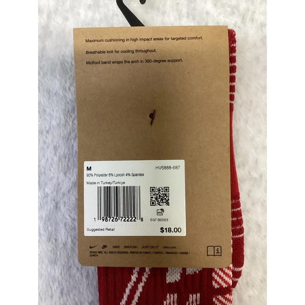 Nike Elite Multisport Crew Socks Red White Green HV6888-687 Mens 6-8/Womens 6-10